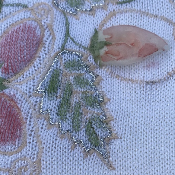 Vintage 70s NEW Womens Short Sleeve Sweater Top Embellished Appliqué Medium - Picture 7 of 8